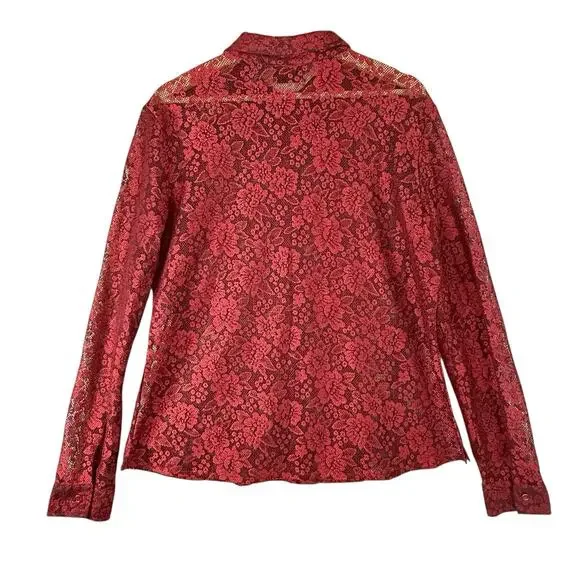 VTG Mobwife Red Lace Blouse WOMENS SIZE XL Whimsigoth Y2k Button Up NY&CO L/S - Picture 2 of 11